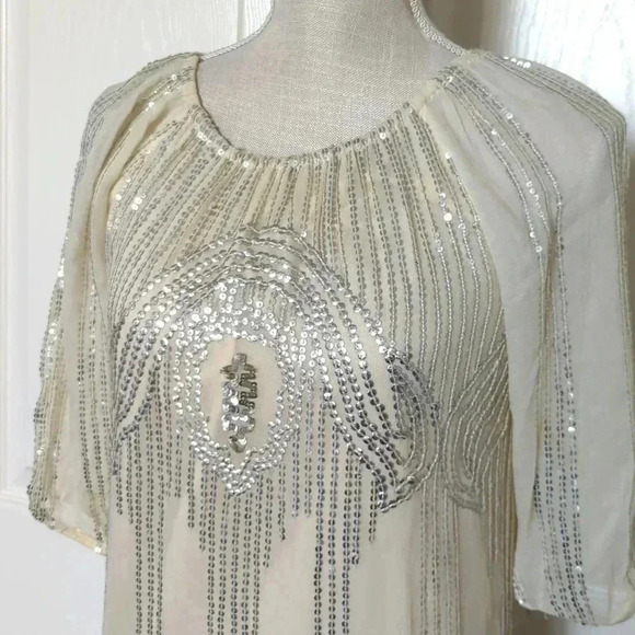 Anthropologie Beaded Sand Swing Sequined Dress By Carolina K - Picture 5 of 11